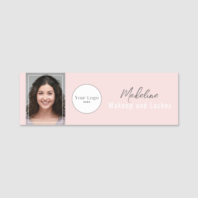 Porte-nom Blush Pink Script Logo Photo Makeup (Devant)