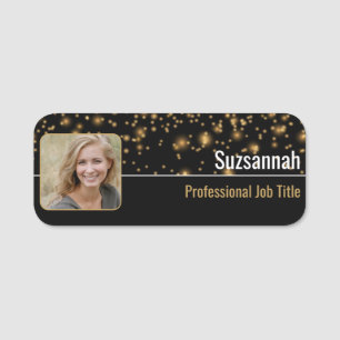 Porte-nom Bokeh professionnel Black & Gold Photo personnalis