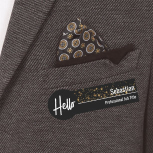 Porte-nom Bonjour Faux Gold Bokeh Black & Gold Professional