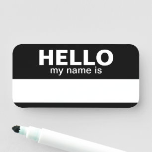 Porte-nom Bonjour mon nom est - Noir - Employé sec Effacer