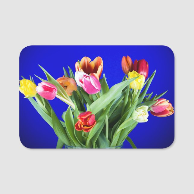Porte-nom Bouquet de tulipes en bleu (Devant)