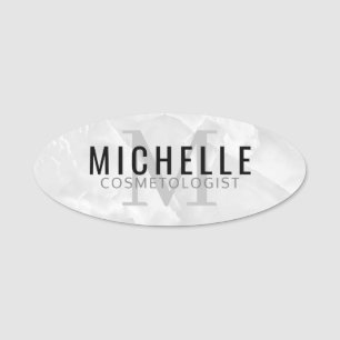 Porte-nom Bureau Monogramme - Marbre blanc Rock
