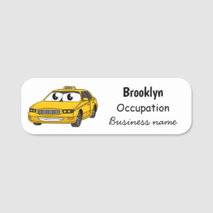 Porte-nom Caricature amusante de taxi jaune mignon