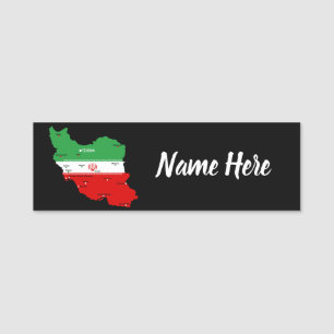 Porte-nom Carte de l'Iran avec drapeau et emblème