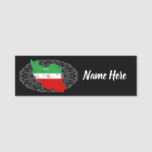 Porte-nom Carte de l'Iran avec drapeau et emblème