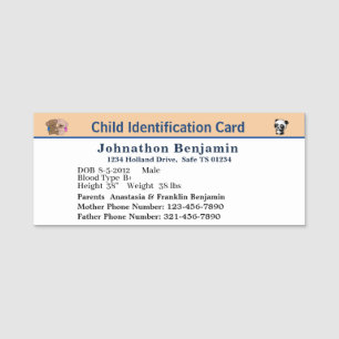 Porte-nom Carte d'identité personnalisée pour enfant garçon 