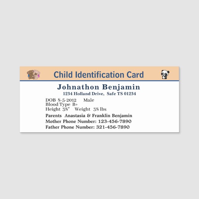 Porte-nom Carte d'identité personnalisée pour enfant garçon  (Devant)