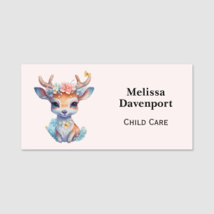 Porte-nom Cerf de Bébé mignon avec Antlers et Fleurs