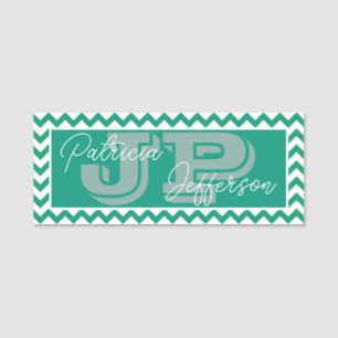 Porte-nom Chevron vert émeraude chic moderne : Monogramme un
