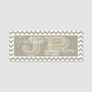 Porte-nom Chic Gris de caillou Chevron Motif : Monogramme él