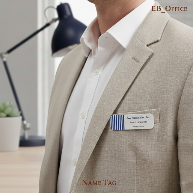 Porte-nom Chic Navy Blue & White Stripes Boutique Executive (Créateur téléchargé)