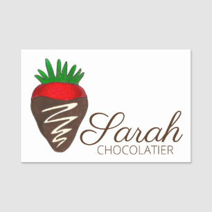 Porte-nom Chocolatier de fraise couvert de chocolat foncé