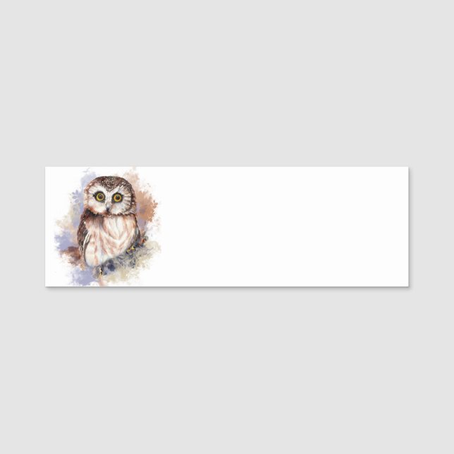 Porte-nom Chouette d'aquarelle Oiseau Animal nature art (Devant)