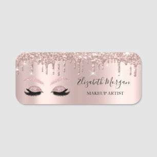 Porte-nom Cils Faux Pailletés,Gouttes,Maquillage Rose Gold