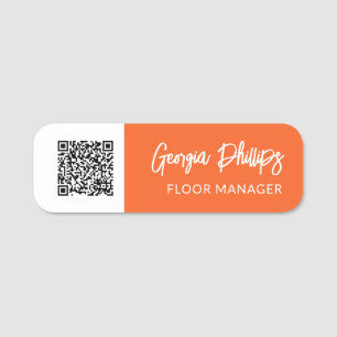 Porte-nom Citrouille Orange Blanc QR Code Brush Script