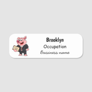 Porte-nom Cochon amusant en costume d'affaires dessin animé