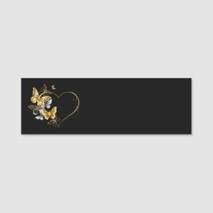 Porte-nom Coeur aux papillons d'or