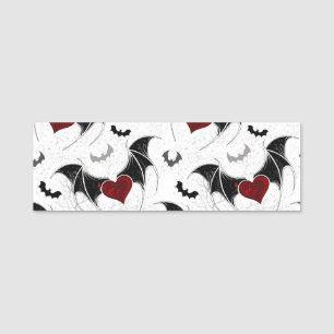 Porte-nom Coeur d'Halloween avec ailes de chauve-souris noir