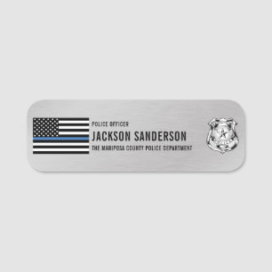 Porte-nom Commissariat de police ligne bleue mince argent