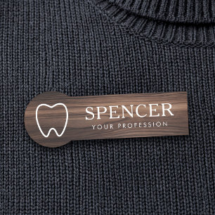 Porte-nom Contour de dent aspect bois foncé dentiste cliniqu