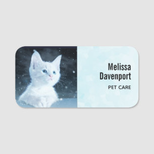 Porte-nom Cuite Kitten blanc avec de beaux yeux bleus