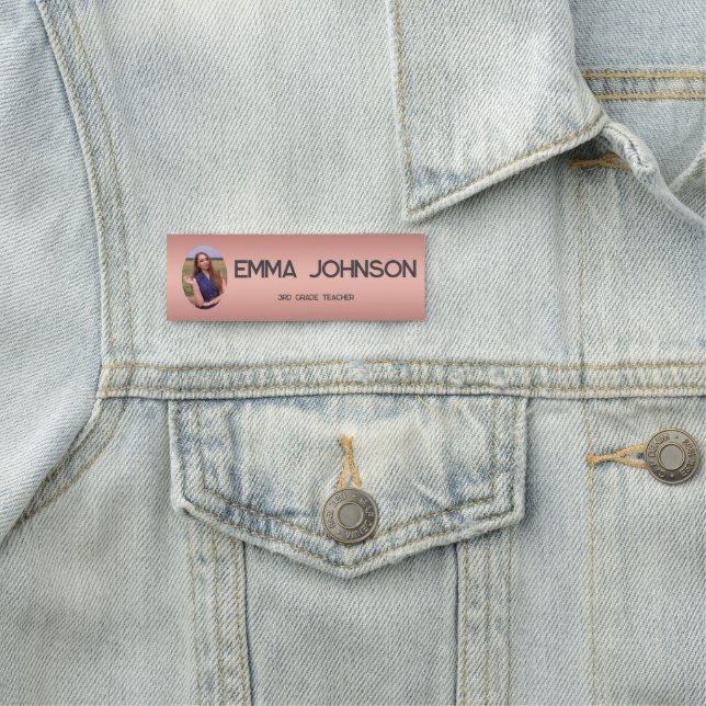 Porte-nom Custom Teacher Name with Photo – Rose Gold  (En situation)