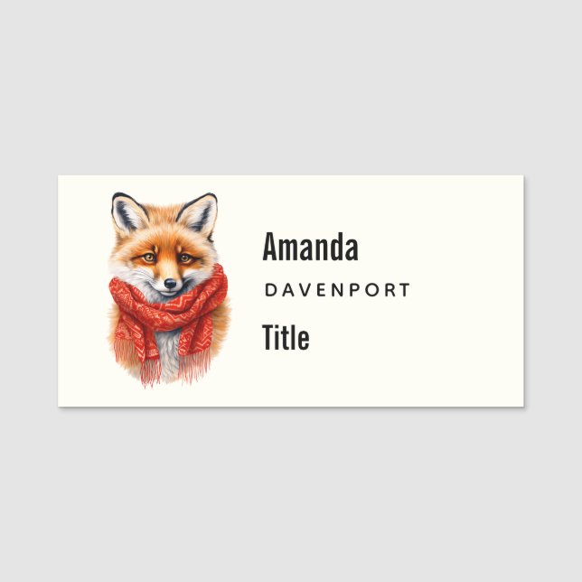 Porte-nom Cute Fox in a Red Scarf Autumn Image Business (Devant)