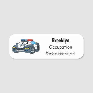 Porte-nom Cute happy police car cartoon illustration