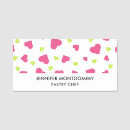 Porte-nom Cute rose et vert Tumbling Hearts Motif