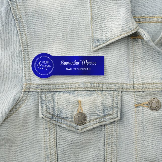 Porte-nom Dark Royal Blue Ombre Your Business Logo (En situation)