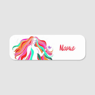 Porte-nom Déesse aux cheveux longs multicolores Thunder_Cove