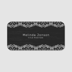 Porte-nom Dentelle blanche en noir