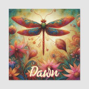 Porte-nom Dragonfly lunaire Floral Abstrait personnalisé