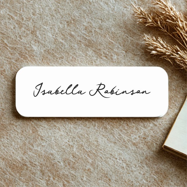 Porte-nom Écrite À La Main Moderne Élégante Magnétique Emplo (Modern Handwritten Stylish Employee Magnetic Name Tag)