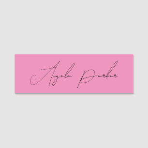 Porte-nom Écriture manuscrite Nom professionnel simple rose