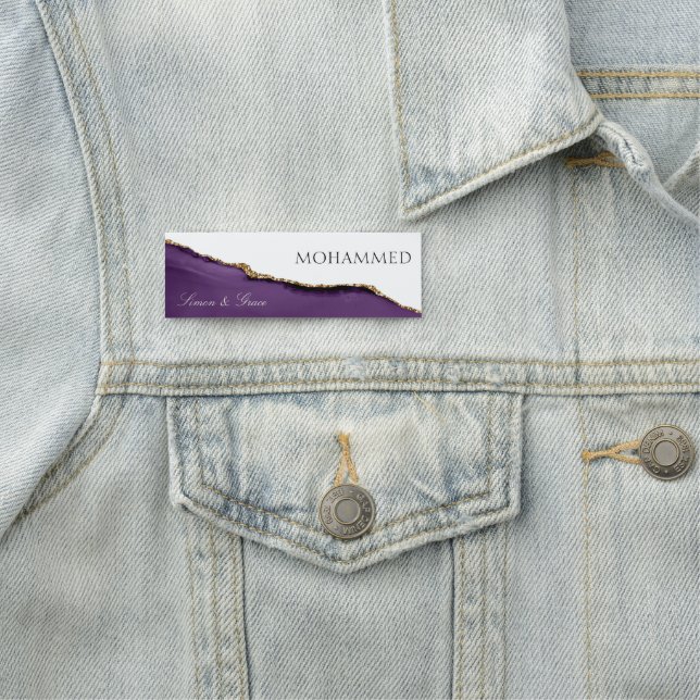 Porte-nom Élégant Agate violet moderne personnalisé (En situation)