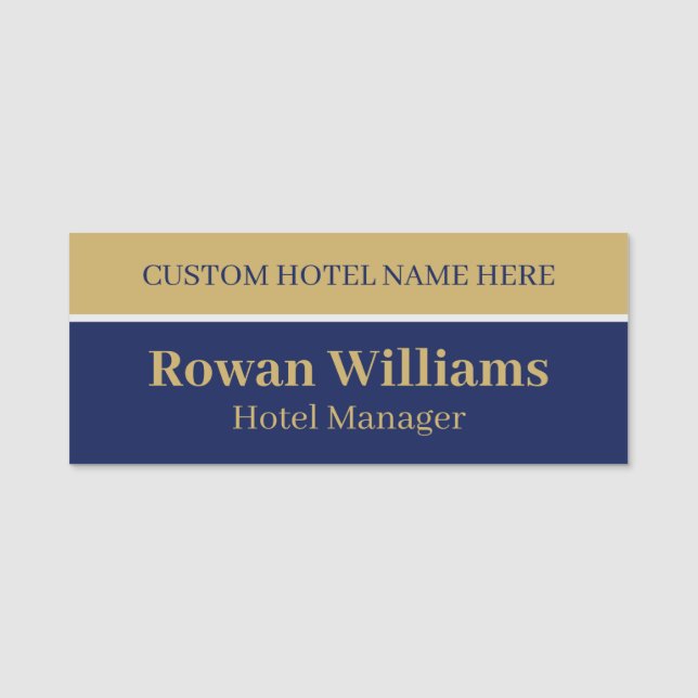 Porte-nom Élégant Blue Gold Custom ID Hotel Employé (Devant)