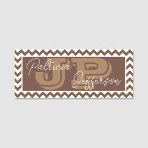 Porte-nom Élégant chocolat Brown Chevron unique Monogramme