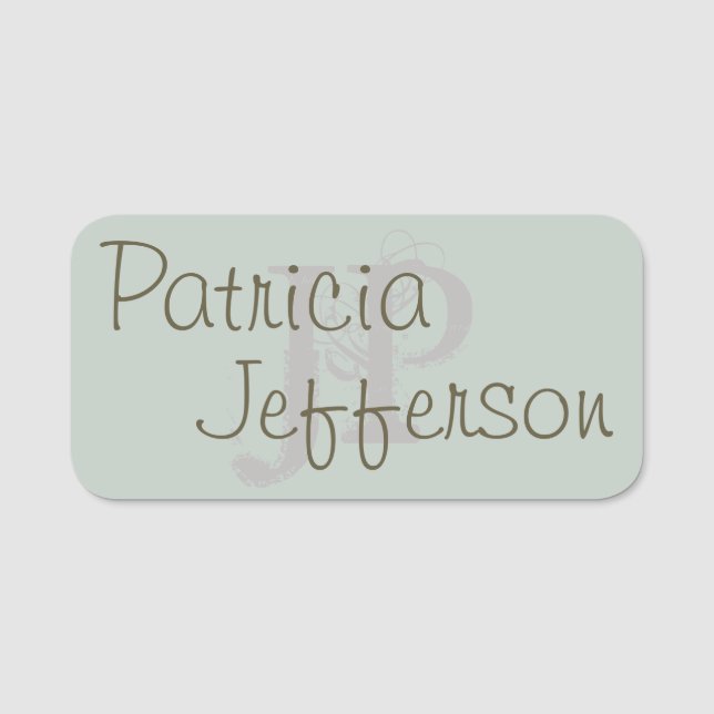 Porte-nom Elégant Ciel Doux Bleu : Unique Monogramme Calligr (Devant)