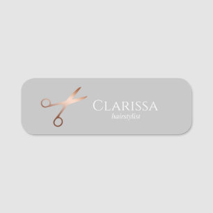 Porte-nom Elégant ciseaux d'or rose moderne coiffeur