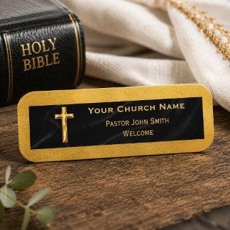 Porte-nom Élégant Croix Dorée Accueil en Velours Noir