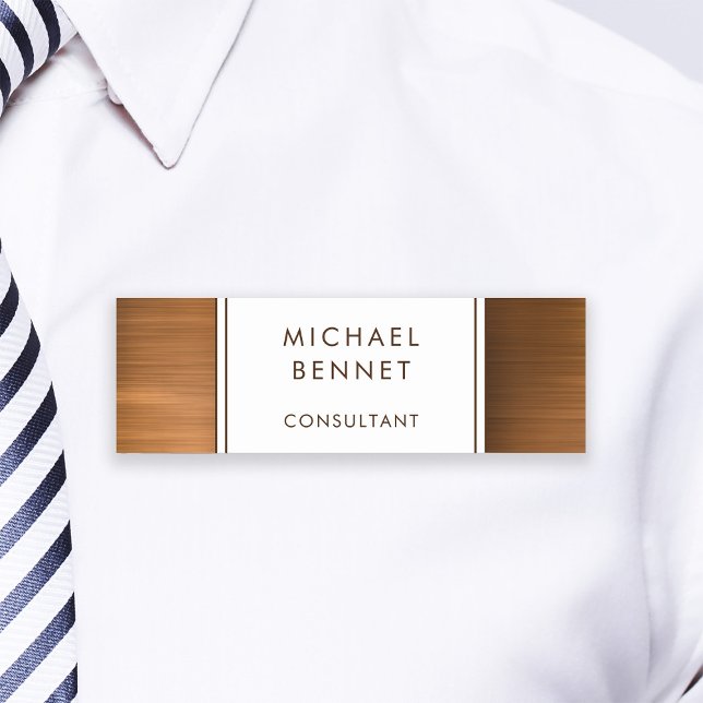 Porte-nom Élégant Cuivre Brown brossé commerce métallique (Elegant Copper Brown Brushed Metallic Business Name Tag)