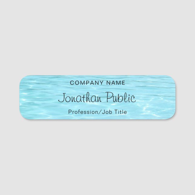 Porte-nom Élégant Design moderne Blue Water manuscrit Aqua (Devant)
