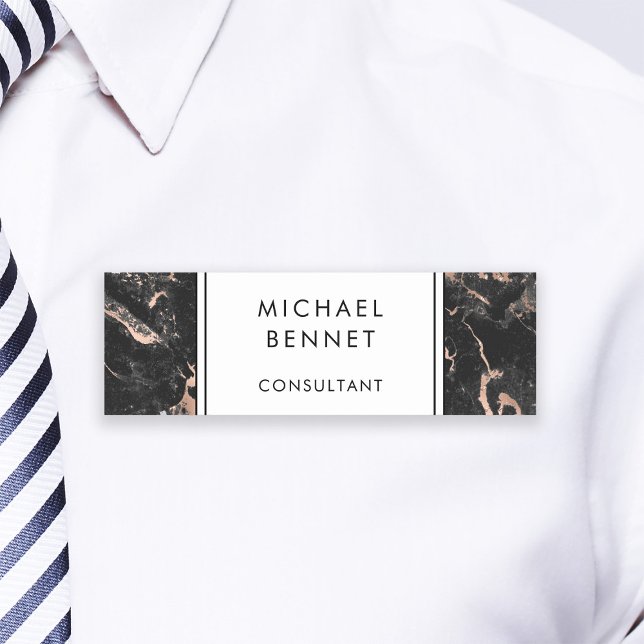 Porte-nom Elégant Faux Black Marble Consultant Business (Elegant Faux Black Marble Consultant Business Name Tag)