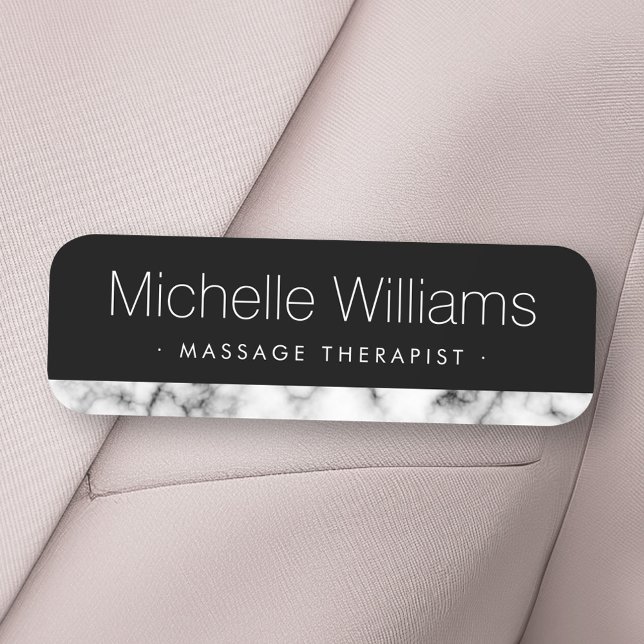 Porte-nom Elégant marbre look bordure noir (Elegant marble look border black name tag)