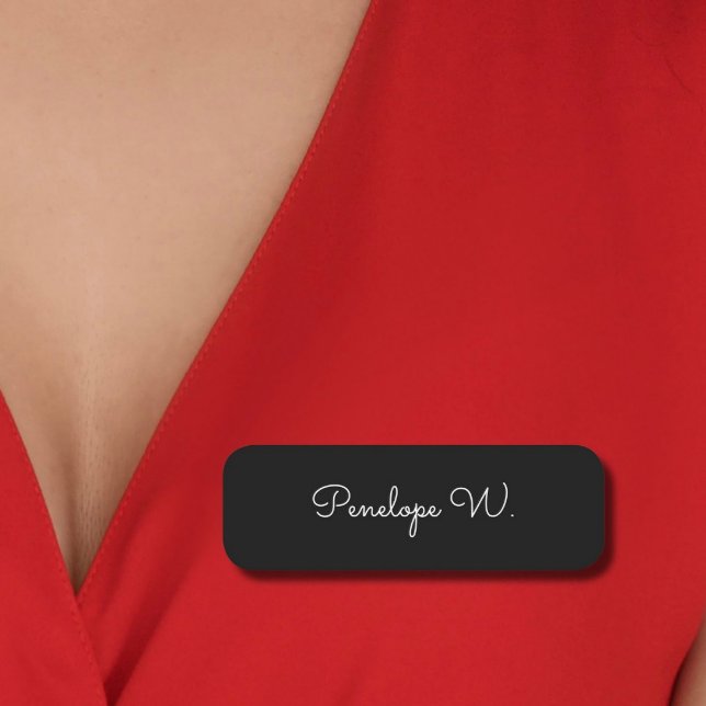 Porte-nom Élégant Monogramme moderne minimaliste noir Script (Créateur téléchargé)