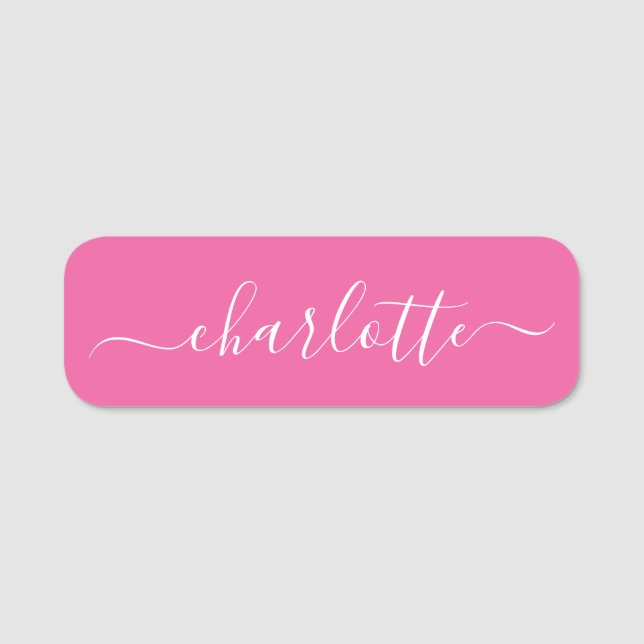 Porte-nom Élégant Script Nom moderne Personnalisé Hot Rose (Devant)