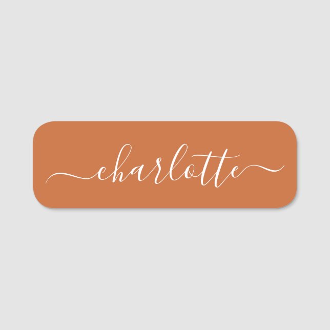 Porte-nom Élégant Script Nom moderne Personnalisé Orange (Devant)