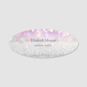 Porte-nom Élégant Simple Pailleté Rose Argent Bokeh