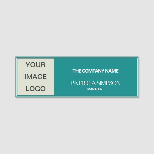 Porte-nom Élégante distinction Turquoise : LOGO personnalisé (Devant)